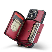 Load image into Gallery viewer, Casekis Zipper Crossbody Wallet RFID Phone Case Red
