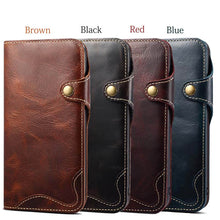Load image into Gallery viewer, Genuine Cowhide Leather Button Flip Phone Case For Apple iPhone 13 Series - Casekis
