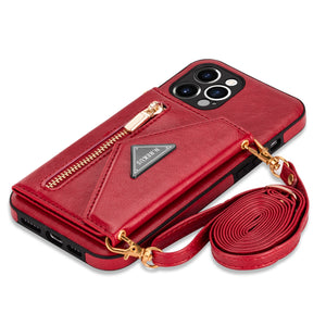 Casekis Crossbody Strap Leather Magnetic Wallet Phone Case Red