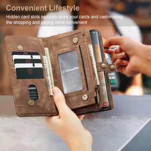 Casekis Zipper Wallet PU Leather Case Brown