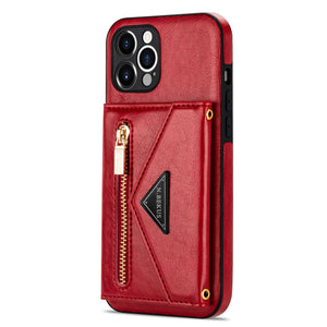 Casekis Crossbody Strap Leather Magnetic Wallet Phone Case Red