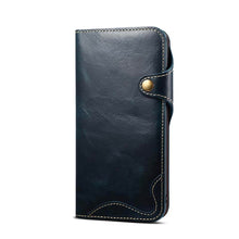 Load image into Gallery viewer, Genuine Cowhide Leather Button Flip Phone Case For Apple iPhone 13 Series - Casekis
