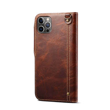 Load image into Gallery viewer, Genuine Cowhide Leather Button Flip Phone Case For Apple iPhone 13 Series - Casekis
