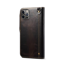 Carica l'immagine nel visualizzatore di Gallery, Casekis Genuine Cowhide Leather Button Flip Phone Case Black

