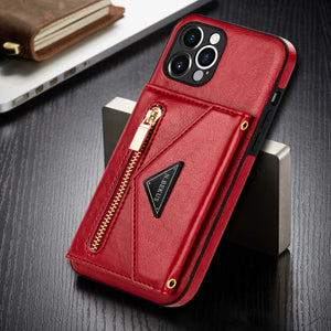 Casekis Crossbody Strap Leather Magnetic Wallet Phone Case Red