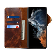 Carregar imagem no visualizador da galeria, Casekis Genuine Cowhide Leather Button Flip Phone Case For Galaxy S22 Ultra 5G
