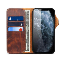 Load image into Gallery viewer, Genuine Cowhide Leather Button Flip Phone Case For Apple iPhone 13 Series - Casekis
