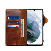 Lade das Bild in den Galerie-Viewer, Genuine Cowhide Leather Button Flip Phone Case For Samsung Galaxy S21 Plus 5G - Casekis
