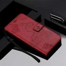Load image into Gallery viewer, Casekis Embossed Butterfly Wallet Phone Case Red
