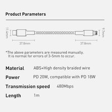 Load image into Gallery viewer, USB-C to Lightning Charge Cable PD 20W for iPhone
