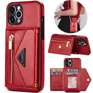 Casekis Crossbody Strap Leather Magnetic Wallet Phone Case Red