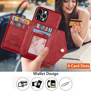 Casekis Crossbody Strap Leather Magnetic Wallet Phone Case Red