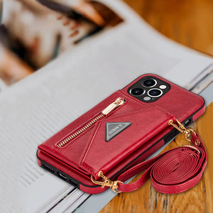 Casekis Crossbody Strap Leather Magnetic Wallet Phone Case Red