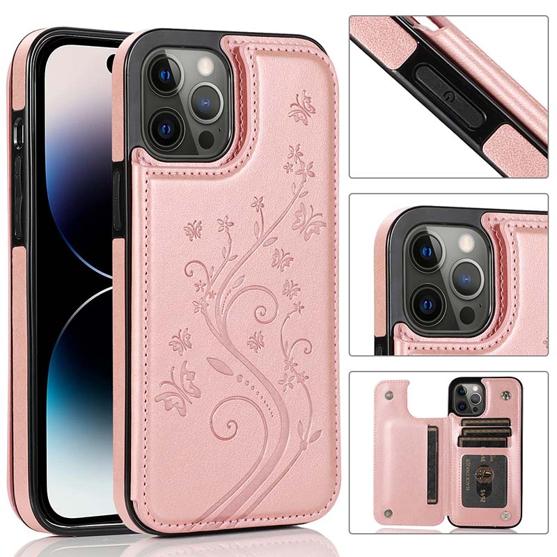 Casekis Butterfly Embossing Wallet Phone Case Rose Gold