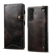 Lade das Bild in den Galerie-Viewer, Genuine Cowhide Leather Button Flip Phone Case For Samsung Galaxy S21 Plus 5G - Casekis
