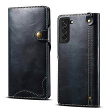 Lade das Bild in den Galerie-Viewer, Genuine Cowhide Leather Button Flip Phone Case For Samsung Galaxy S21 Plus 5G - Casekis
