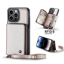 Görseli Galeri görüntüleyiciye yükleyin, Casekis Zipper Crossbody Wallet RFID Phone Case Rose Gold
